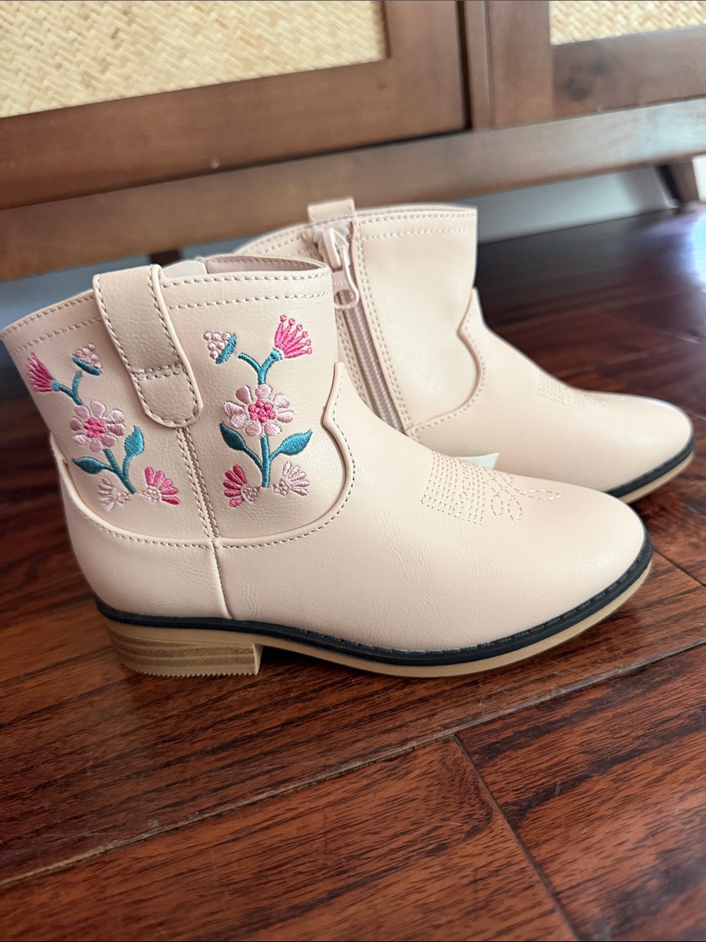 Cat & Jack Pink Embroidered Floral Ankle Boots